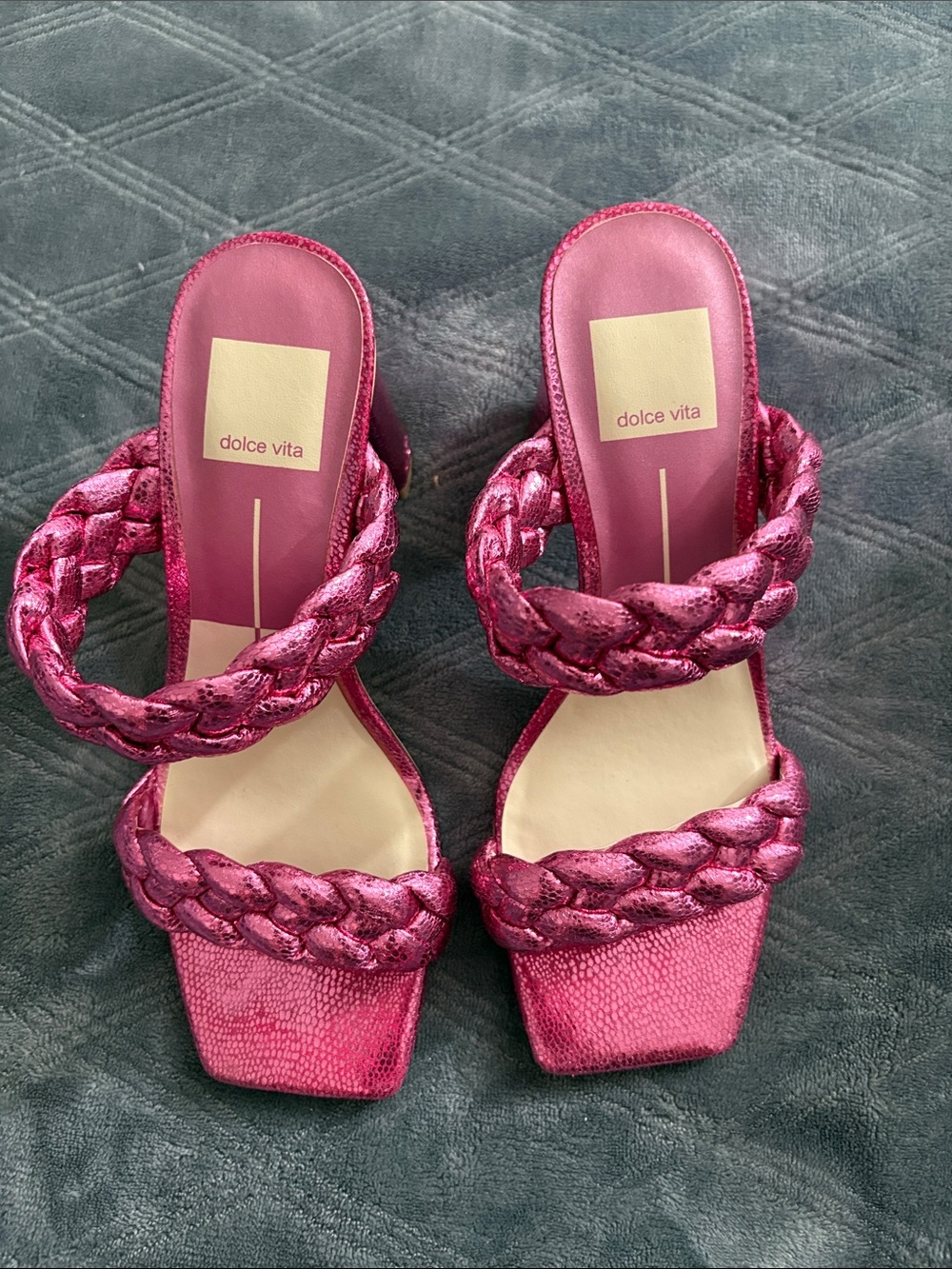 Dolce Vita Metallic Braided Slide Sandals in Fuchsia Pink - Picture 3 of 4